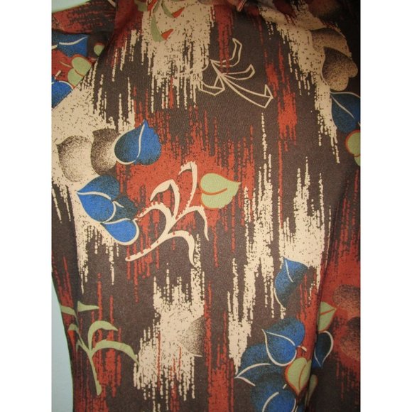 Vintage 70s Joel Cal Made Polyester Disco Shirt Wood Foliage Pattern Mens Lg GUC - Picture 8 of 16